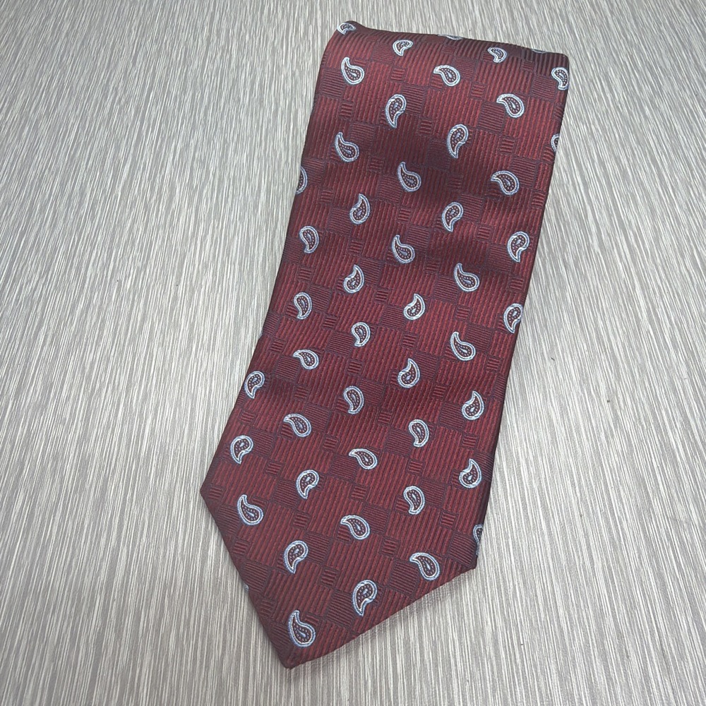 Gitman Gold Tie Silk Paisley Burgundy Red Classic‎ Preppy Menswear Made USA